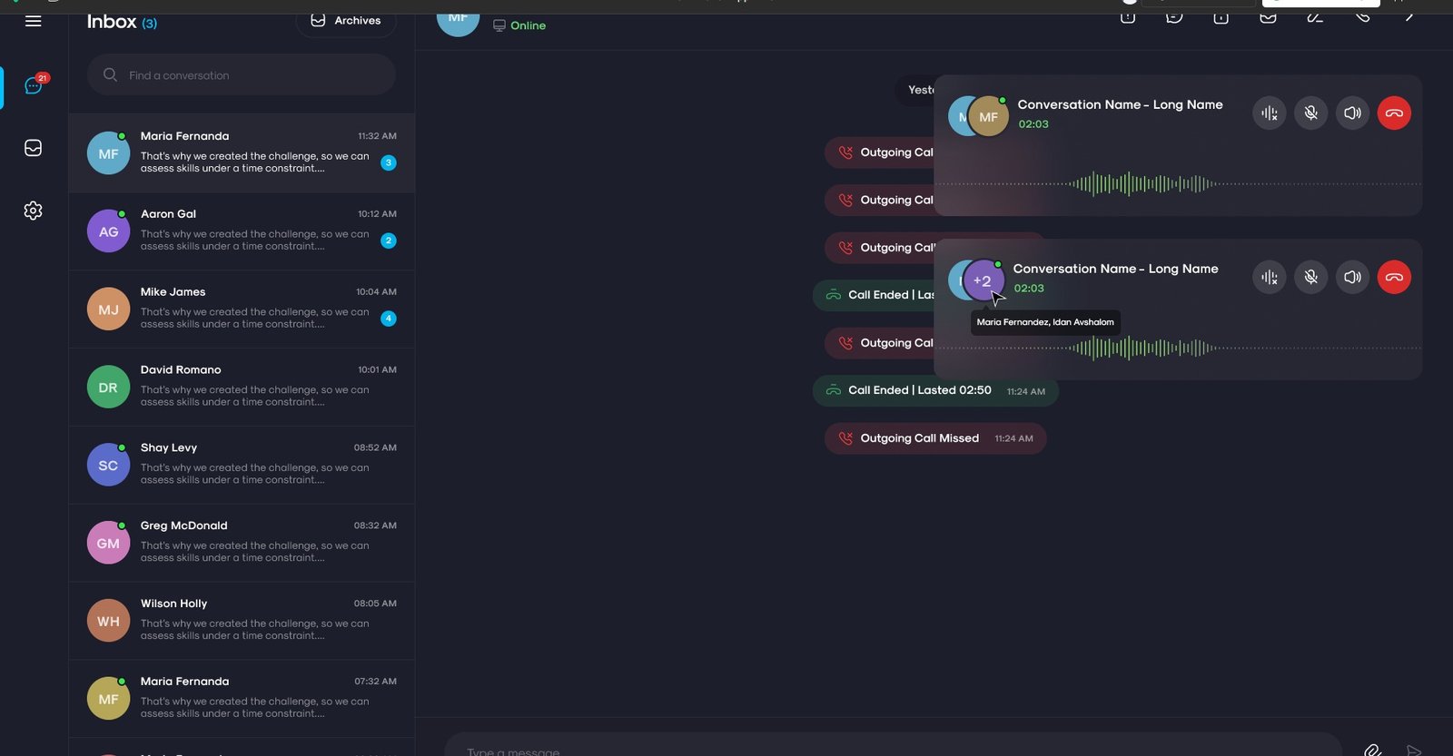 Agent inbox with active call