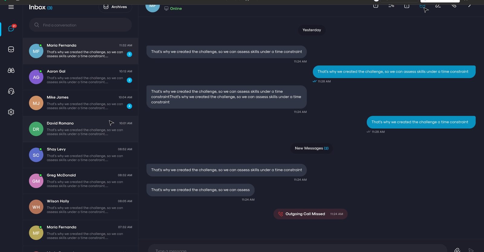 Manager inbox conversation
