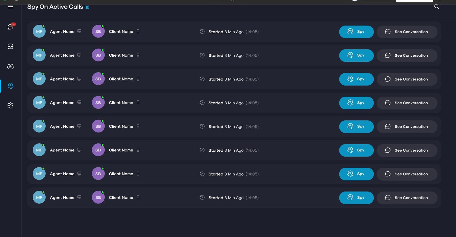 Spy on active calls