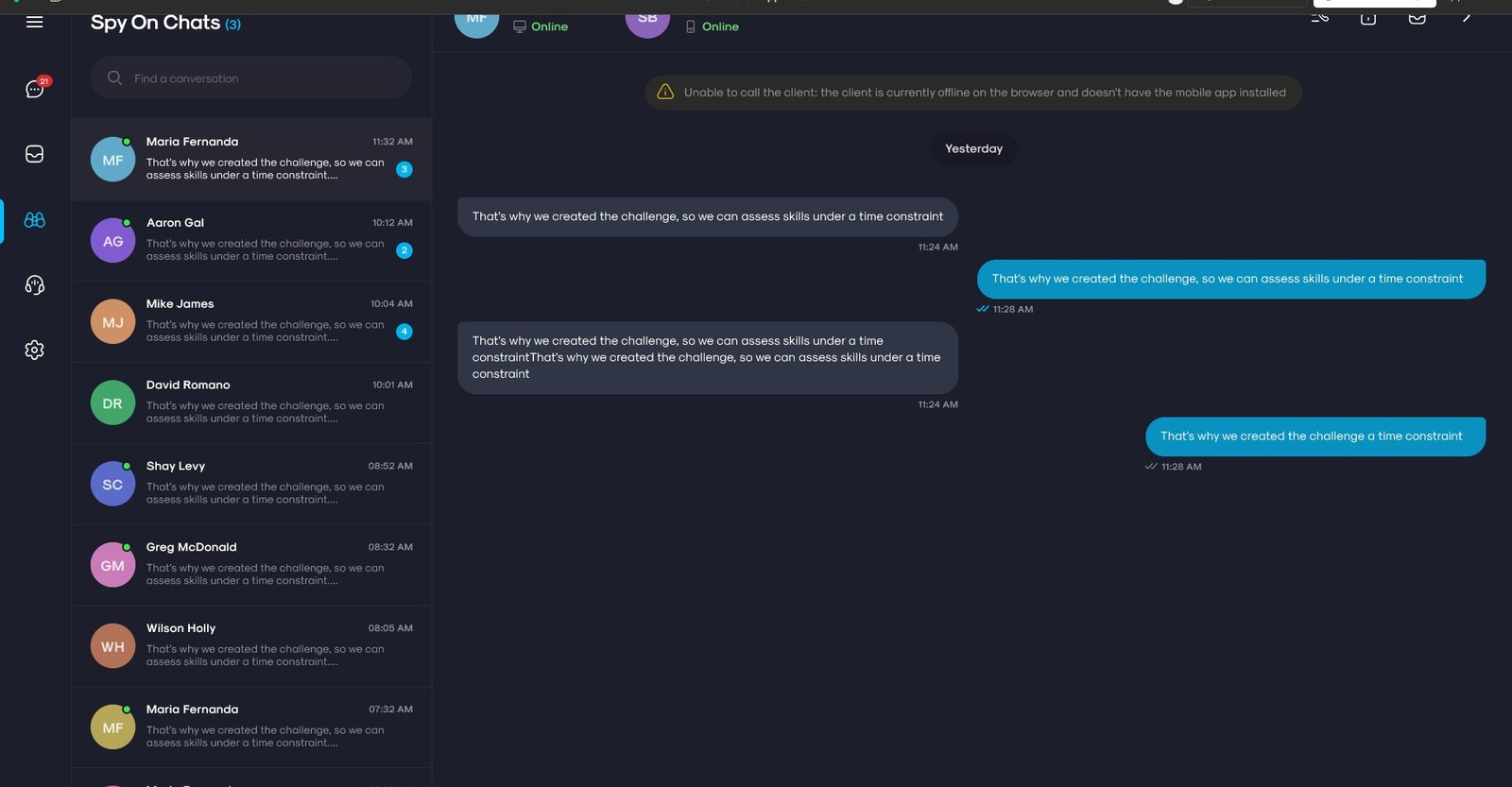 Manager spy on chats