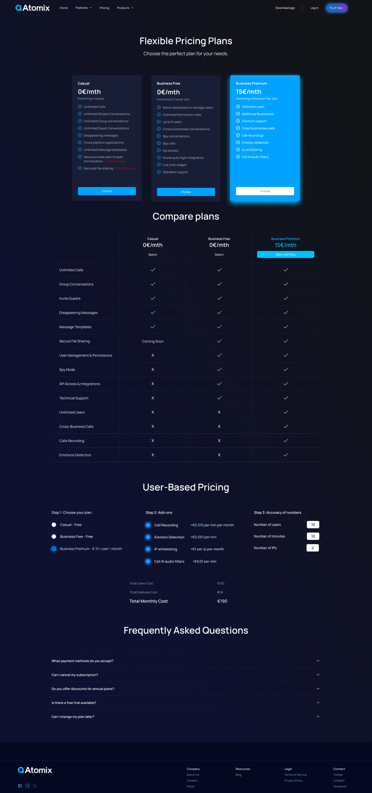 Pricing page