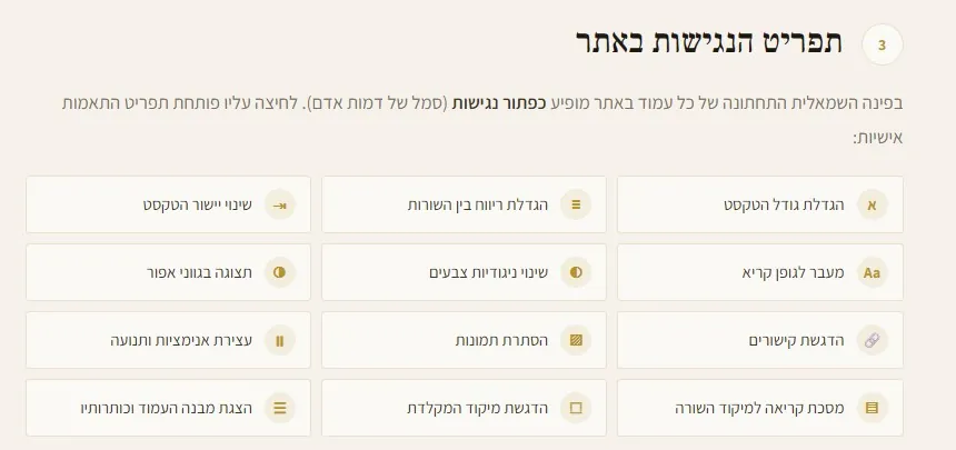 תפריט הנגישות בהצהרת הנגישות
