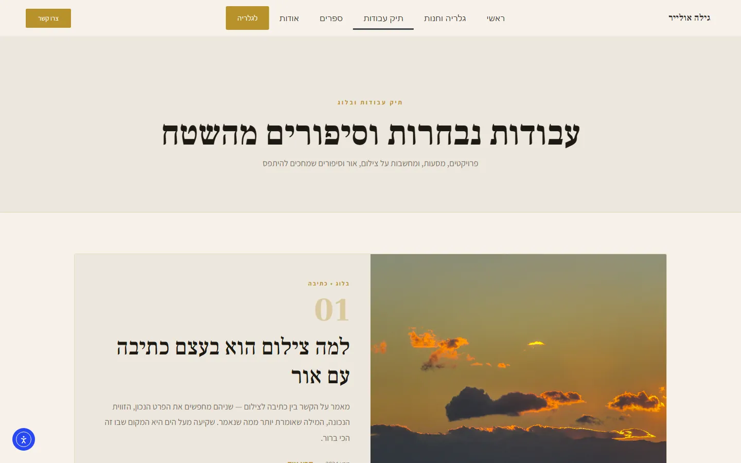 עמוד תיק העבודות באתר החי
