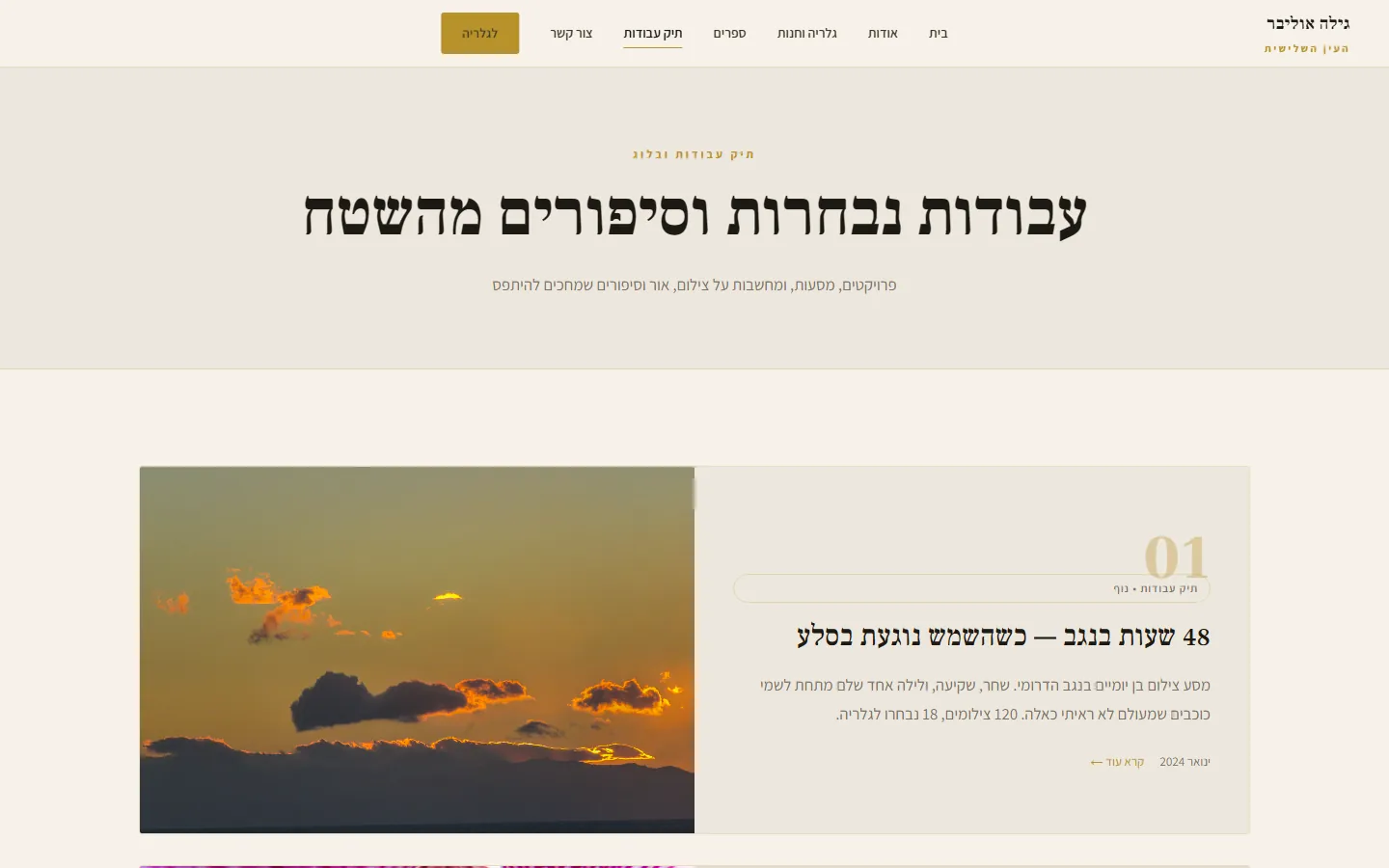 עמוד תיק העבודות במוקאפ