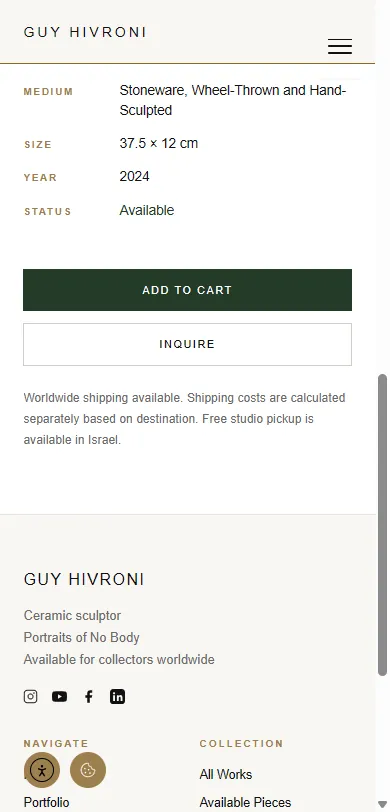 כפתורי Add to Cart ו-Inquire במובייל